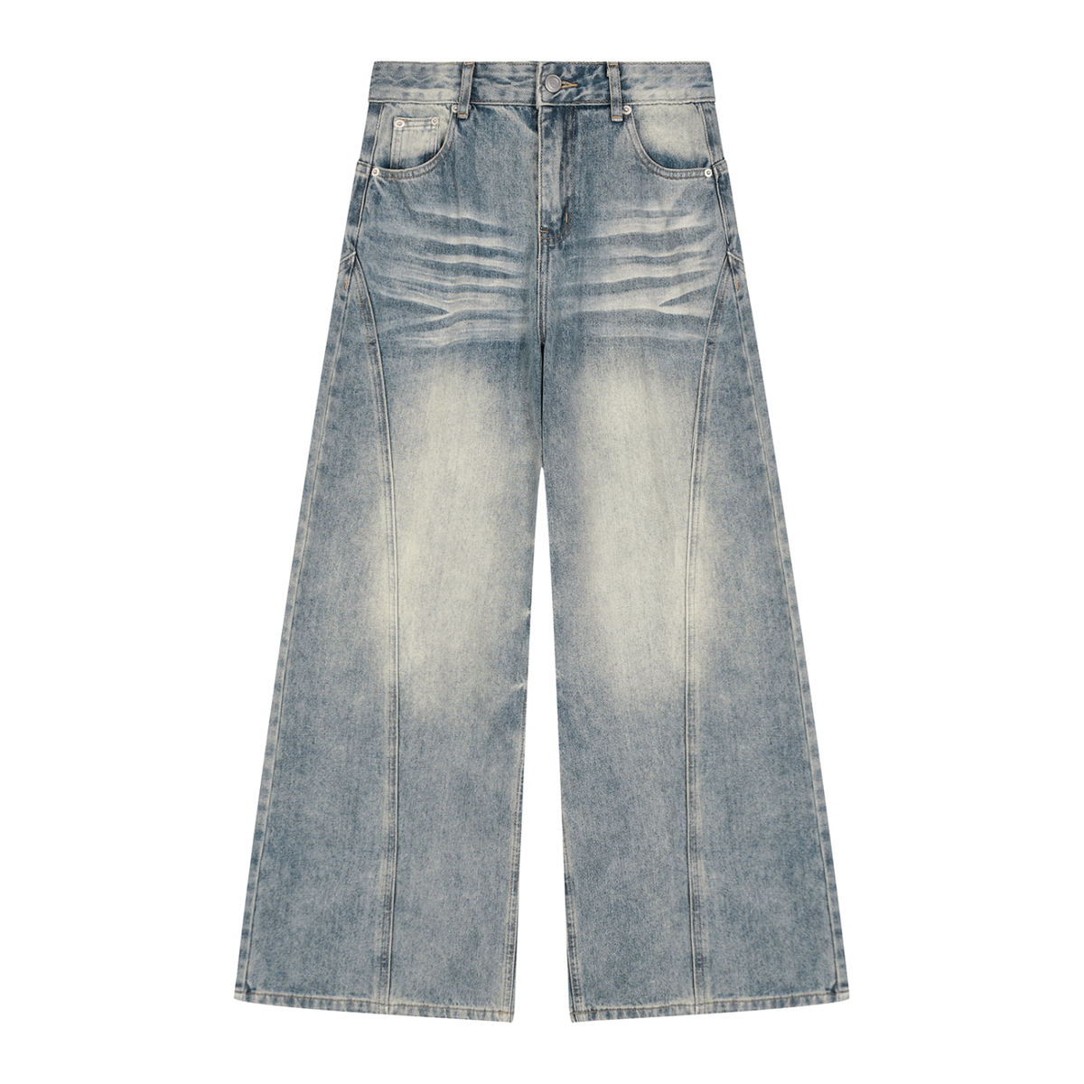 Vintage Wash Wide Leg Denim Jeans