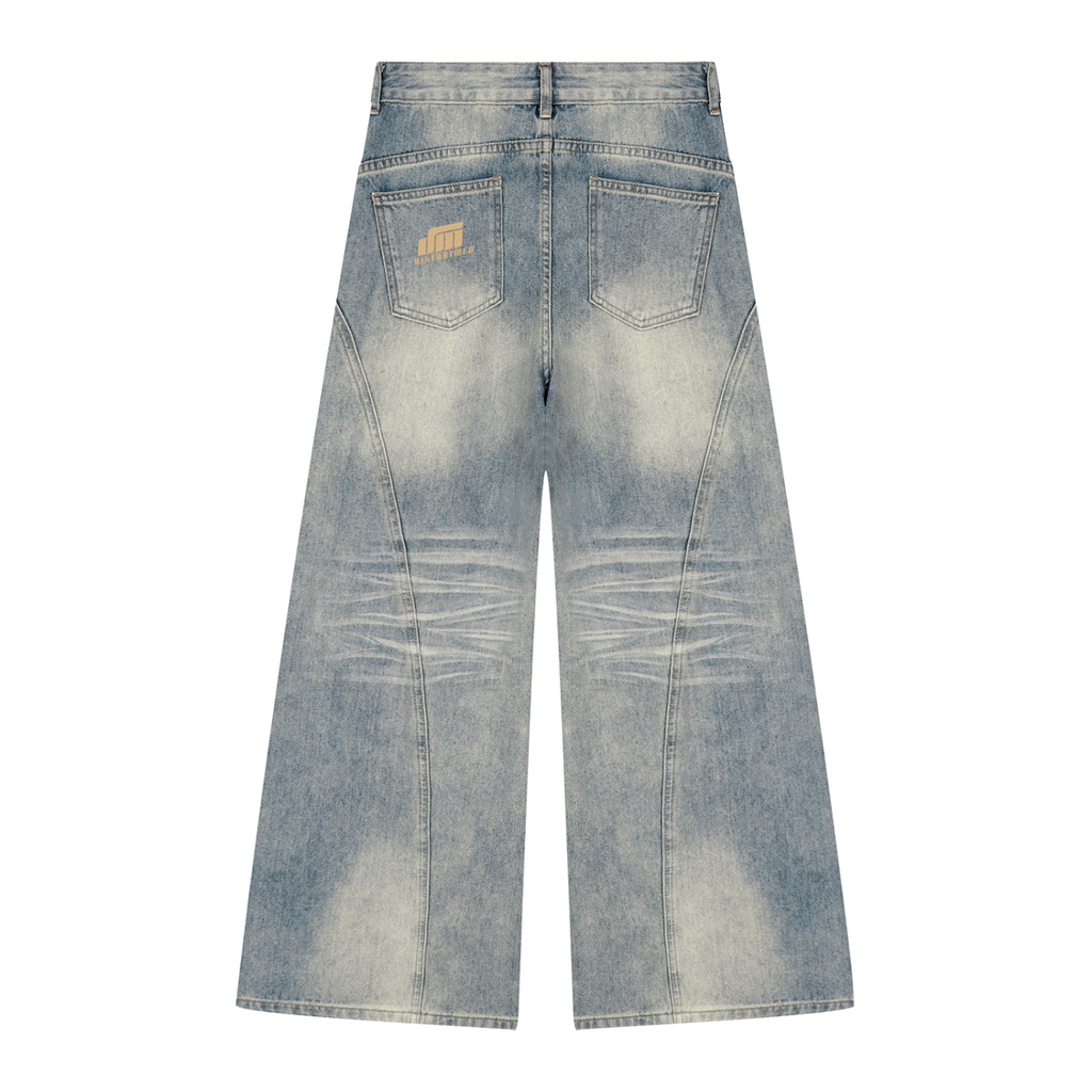 Vintage Wash Wide Leg Denim Jeans
