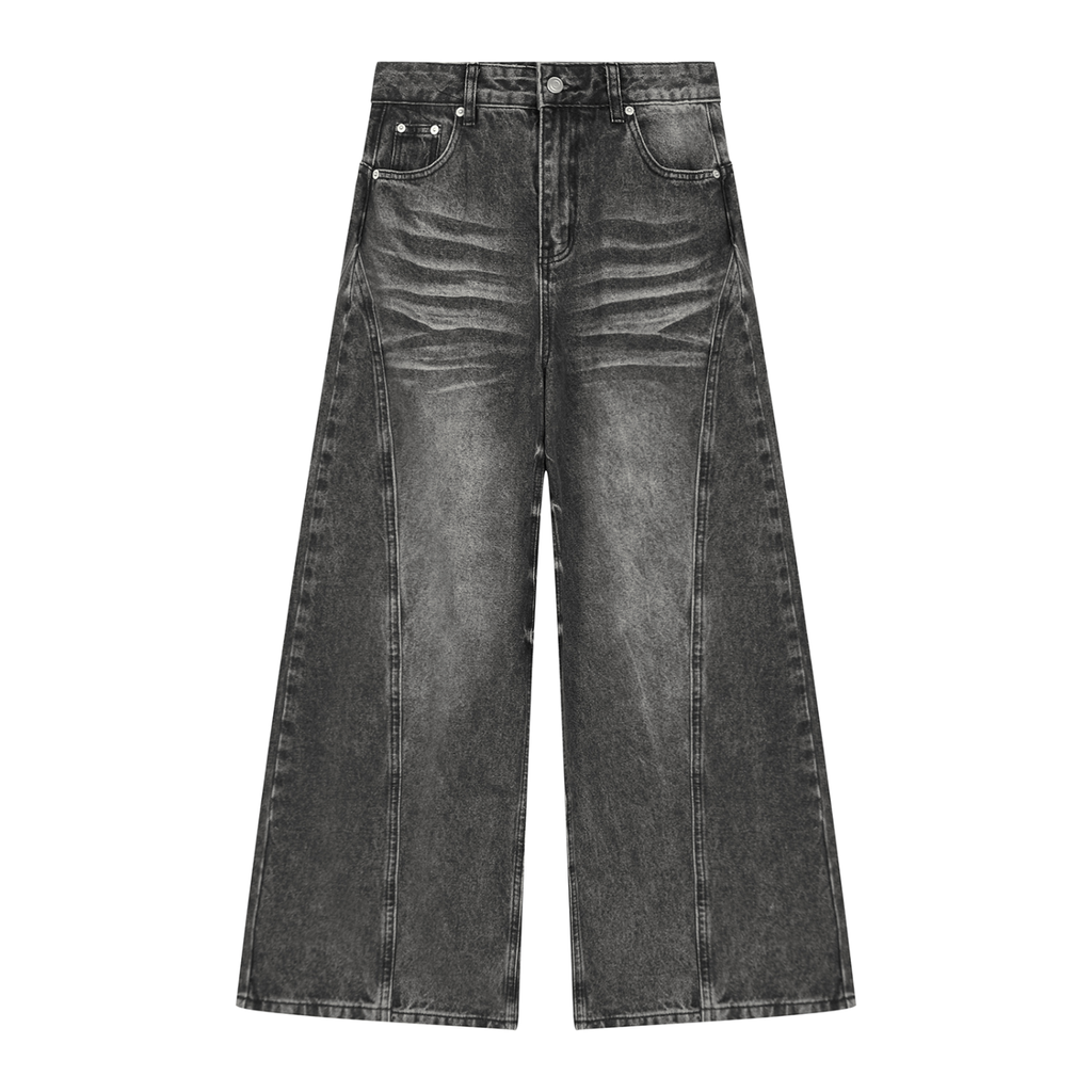 Vintage Wash Wide Leg Denim Jeans